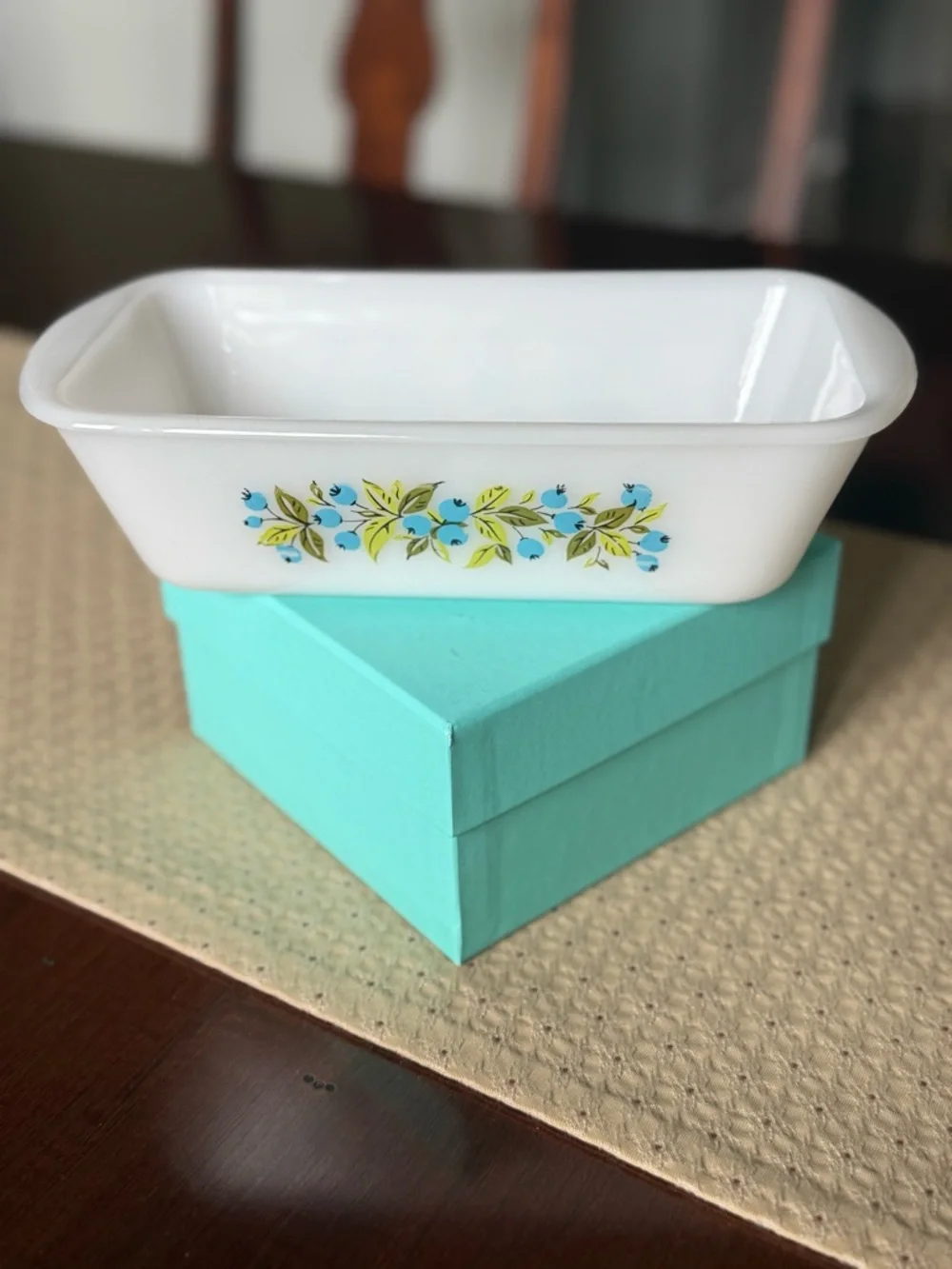 Vintage Blueberry glasbake milk glass loaf pan